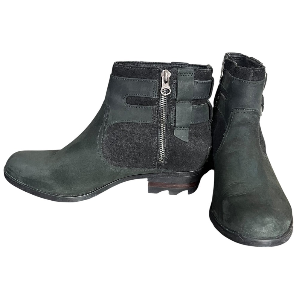 Sorel Lolla Ankle Bootie Black SuedeLeather Side Zip Buckle Detail Women's 9 - Picture 3 of 10